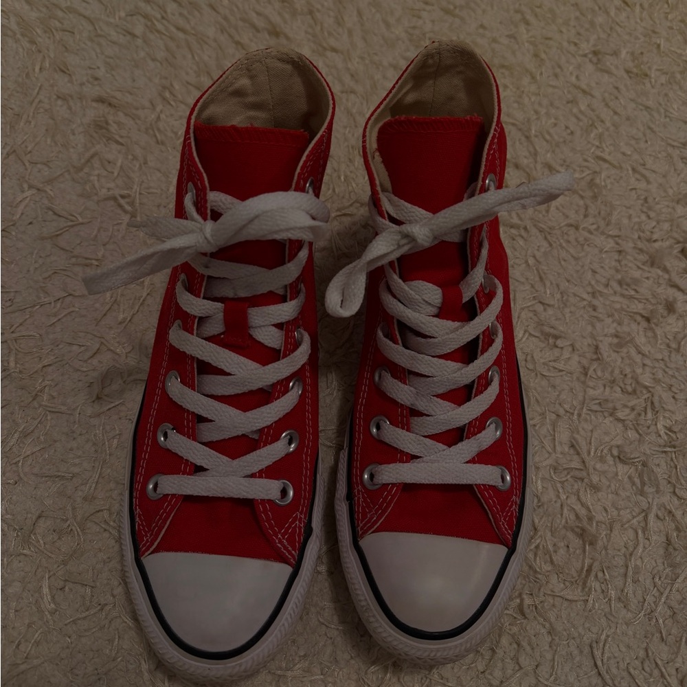 Red Converse Chuck Taylor High-Too Sneakers (US7 Women’s)
